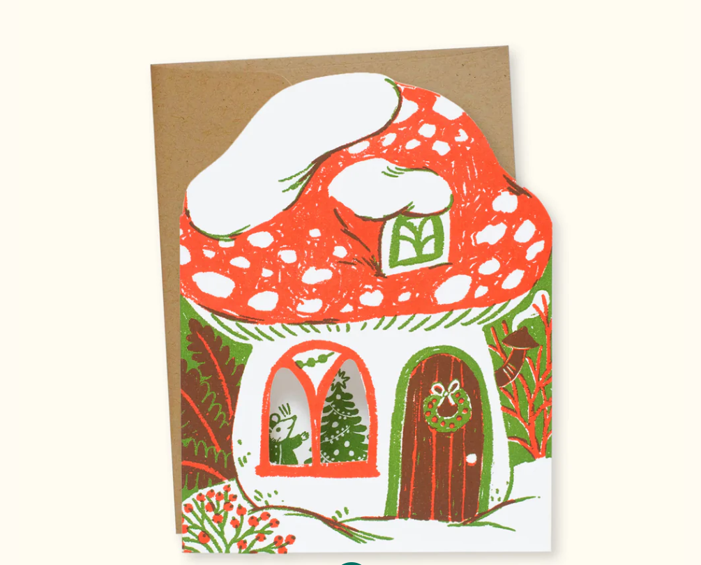 Merry Mushroom House Greeting Card - 6 pack